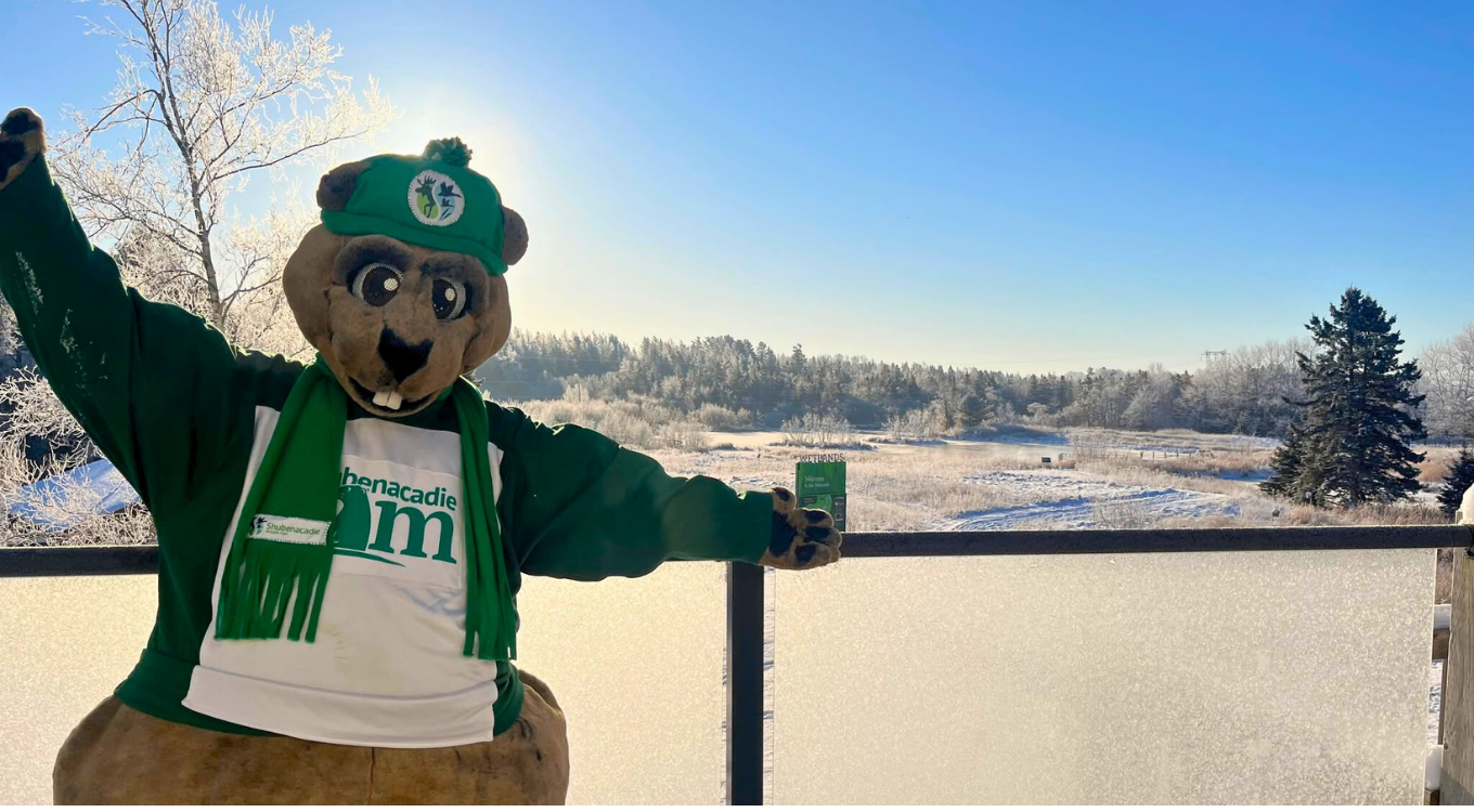 Shubenacadie Sam Mascot in Scarf and Hat