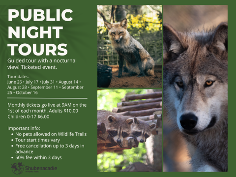 2026 Public Night Tours - ticketed event $10.00 adults $6.00 Ages (0-17) check details for dates